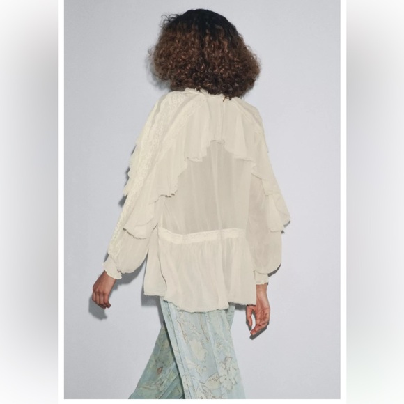ZARA ZW COLLECTION LACE RUFFLE BLOUSE - Picture 2 of 10